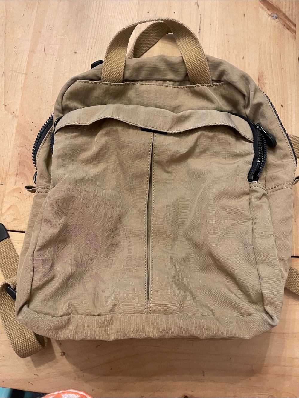 Kipling Khaki Canvas Small Backpack